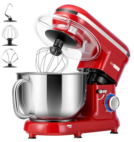 VIVOHOME Robot Pâtissier 660W 10 Vitesses Robot Pétrin Professionnel avec 5,7L Bol mélangeur en acier inoxydable Avec fouet, Crochet pétrisseur et Batteur plat incl. Housse de protection