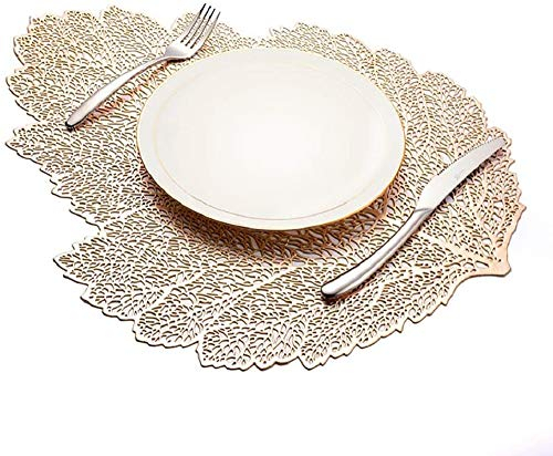 E EBETA 6er Set Ausgehöhlte Platzset Waschbar Tischset Hitzebeständig Rutschfester PVC Platzdeckchen für Küche, Party, Hochzeit (Gold A)
