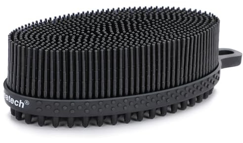 FREATECH Körperbürste Silikon, Doppelseitige Badebürste Duschbürste Sanfte Peelingbürste Massagebürste Silicone Body Scrubber für Männer Frauen Kinder Alle Hauttypen, Hygienischer Als Luffa, Schwarz