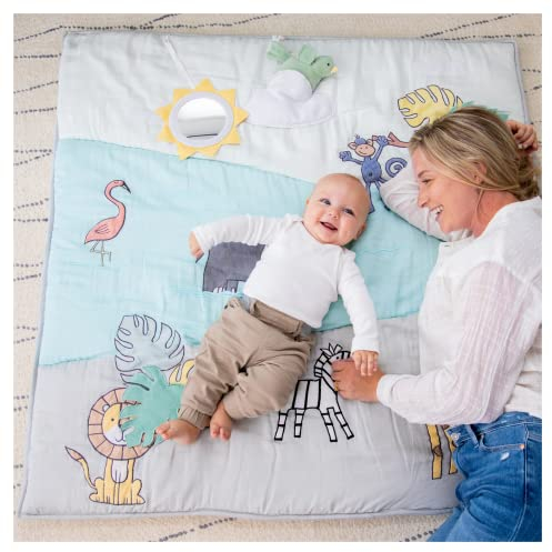 aden + anais Baby-Bonding-Spielmatte, 100% Baumwoll-Musselin Spieldecke mit Spielzeug für die sensorische Entwicklung, Maschine waschbar, ungiftig, PVC-frei, 114x114cm, jungle jam