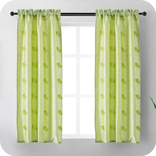 GIRASOLE Coppia Tende Semi Oscuranti Fantasia Cuori con Fili d'Argento Tenda per Soggiorno e Camera da Letto 2 Pannelli con Tasca (Verde, 70x145cm)