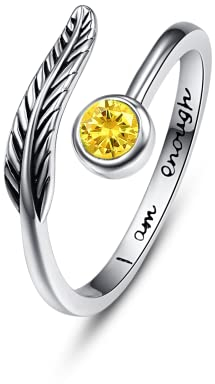 Geburtsstein Damen Verstellbarer Ring 925 Sterling silber Feder ring Birthstone Schmuck Geburtstag Geschenk für Frauen Mädchen (N-topaz ring)