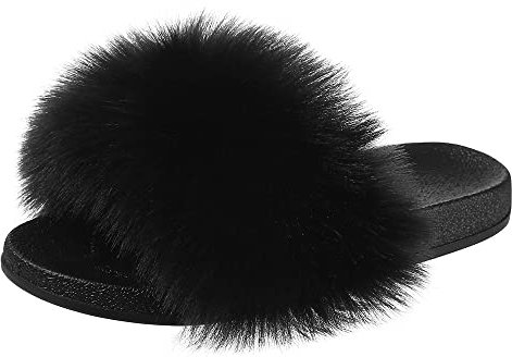 Hitopteu Ciabatte Pelose Donna Pantofole Pelliccia Estive Punta Aperta Ciabatte Casa Scarpe Sandalo Fluffy Peluche Slides Nero Etiketten Größe 42-43 280