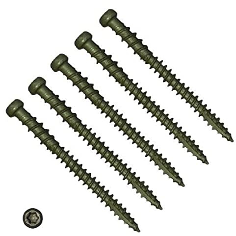 TERF® Decking Screws 5.0mm X 60mm Star Torx Reduce Pan Head Green Finish Anti Corrosion Screws 5.0mm X 60mm For Timber Decking Fence Floorboard Hard and Softwood - Pack of 20