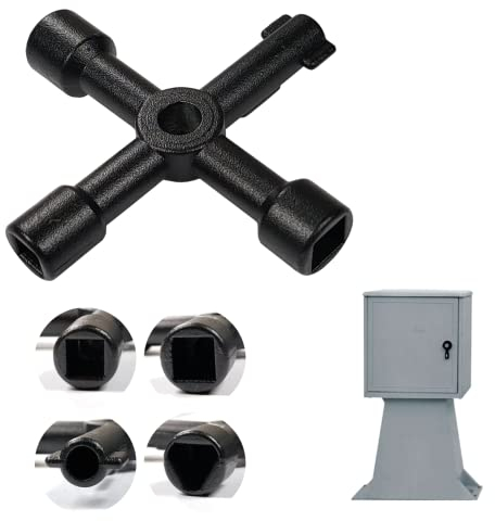 Powersell srls - Llave Universal Multifunción 4 Huellas | Abre Contadores de Agua, Gas, Armarios, Cuadros Eléctricos | Diseño Cruz Metálico | Negro, Metal