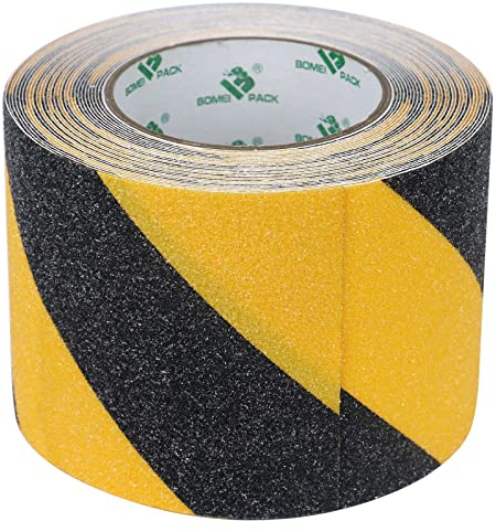Antirutsch Streifen, 100mmx10m, schwarz-gelb, rutschhemmendes Klebeband Grip Tape für für rutschfeste Treppenstufen im Innen- und Außenbereich, BOMEI PACK