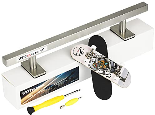 WDTMEEZU Wood Fingerboard and Finger Skateboard Flat Rail Set Fingerboard with Bearing Wheels and Professional Prop for MINI Skateboard Rail Made of Metal 10 Long