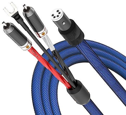 Viborg Cavo fonoculare High End LC800, OFC placcato argento, 2 connettori RCA placcati in rodio, jack su 5 poli, dritti con conduttore di messa a terra separato, per giradischi