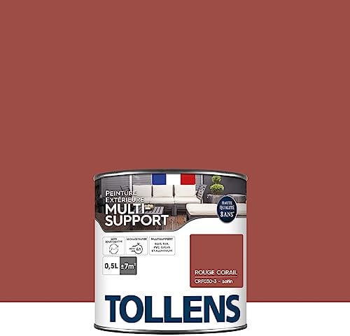 Tollens Peinture extérieure multisupport - Ultra résistante Haute qualité - Satin - Rouge Corail - 0,5L = 7m2