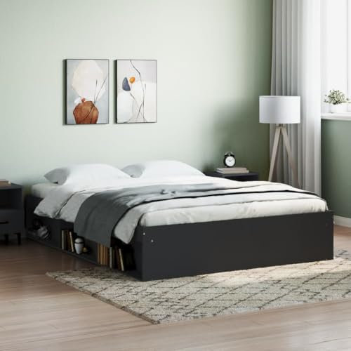 Festnight Bett 140x200 cm Holzbett mit Stauraum Massivholzbett mit Fächer Bettgestell mit Lattenrost Einzelbett Doppelbett Bettrahmen Jugendbett Holz Schwarz