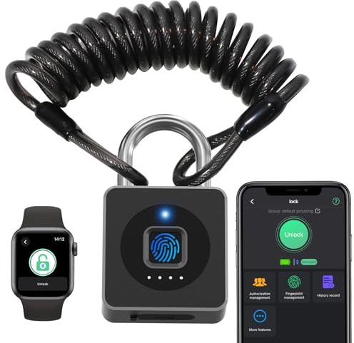 Fingerabdruck-Vorhängeschloss mit Kabel 130cm eLinksmart Fingerabdruckschloss APP schlüsselloses biometrisches wasserdichtes Vorhängeschloss für Fitnessstudio Schließfach Helm Tor Zaun Gepäck