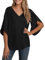 YGJIEGENG Women's Casual Tunic Top 3/4 Bell Sleeve Blouse Ladies Swing Tunic Top Loose Blouse T Shirt V Neck,Black,L