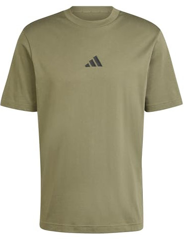 adidas Men's Essentials SMALL Logo Single Jersey Tee, Olive strata/Black, L