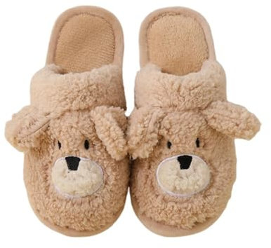 ZNEL Niedliche Teddybär Puschel Pantoffeln Für Frauen Und Männer, Cartoon Tier rutschfeste Anti-Rutsch Hausschuhe Gummi Harte Sohle Pantoletten(44/45 EU, Brown)