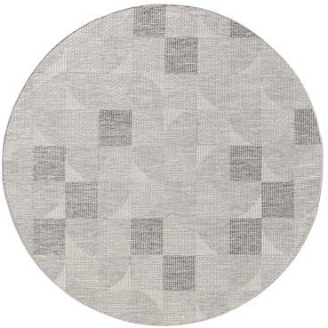 benuta Nest Teppich Bronco - Grau 160 cm Rund - Kunstfaser - Outdoor geeignet - Rund & im Style: Geometrisch, Minimalistisch - Pflegeleicht für Wohnzimmer Schlafzimmer