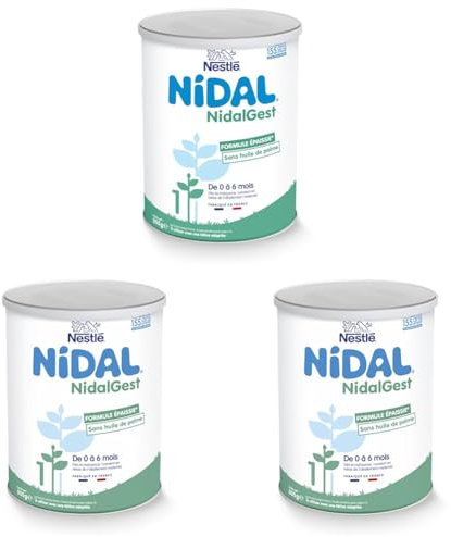 Nestlé Nidalgest 1 Lait bébé 1er âge en poudre de 0 à 6 mois - Formule épaissie - Boîte de 800g (Lot de 3)