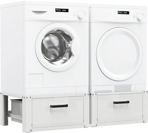 WUDLEP Untergestell für Wasch- und Trockenmaschine mit 2 Schubladen, Washing Machine Stand, Waschmaschinen Sockel Schubladen Unterbau, Waschmaschinen Untergestell mit Schublade, Waschmaschine Regal