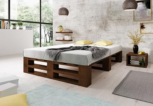 Lermowood Palettenbett M2 aus Holz 140 x 200 cm Palisander mit Lattenrost Holzbett 30cm Stabiles Seniorenbett Kinderbett Jugendbett Gästebett erhöhtes Einzelbett Bettgestell Futonbett Komforthöhe