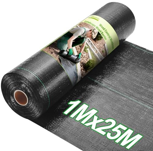 wohohoho 3.3ft x 82ft Weed Control Membrane Roll, 1m x 25m Garden Weed Membrane Heavy Duty Landscape Weed Control Fabric, 3.2oz Weed Suppressant Membrane for Patios, Garden, Flower beds, Pond