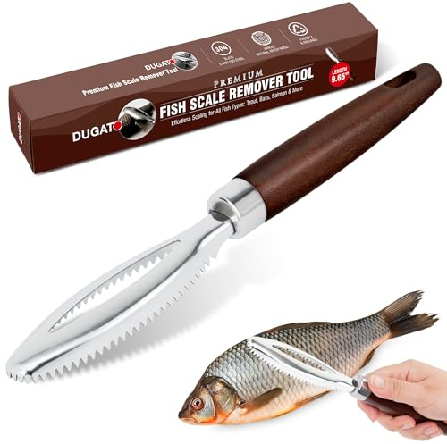 DUGATO Fish Scale Remover, Stainless Steel Scaler with Wood Handle