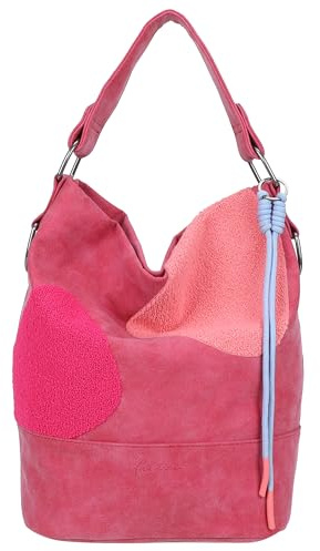 Fritzi Olga Limited Happy Flocked Hobo Handtasche Kunstleder Damen Umhängetasche Festival City vegan Flockdetails Kordelanhänger 37 x 27 x 17 cm – Braun, Pink, Grün, Beige