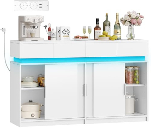 Hzuaneri Sideboard mit 4 Schubladen, Küchenschrank mit 4 Schiebetüren