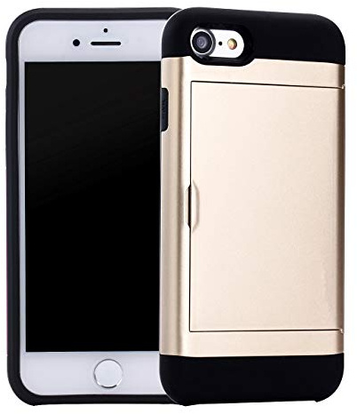XYZNTMF for iPhone SE 2022 Case SE 2020 Case Shockproof iPhone 8 Phone Case with Card Holder Soft Silicone TPU Bumper Matte Hard PC Shell Heavy Duty Protective Skin Cover Rubber Case, Gold