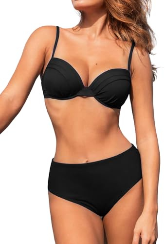 JFAN Maillot de Bain Femme 2 Pieces Push Up Bikini Col V Ensemble Maillots Deux Pièces Femme Bikinis avec Armature