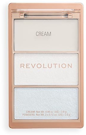 Revolution Highlight Icon Palette, Trio aus Creme, Puder und Schimmer, Aufbaubare Pigmente zum Highlighten, White Wishes, 2.8g