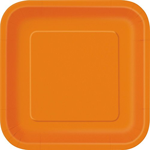 Unique Party- Paquete de 14 platos cuadrados de papel, Color naranja, 23 cm (32341)