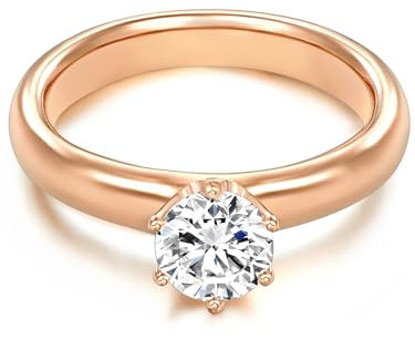 Trilani Damen Verlobungsring 925/- Sterling Silber rosévergoldet mit Zirkonia in Brilliantschliff Solitärring Antragsring Rosegold