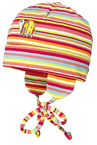 maximo Mädchen Mütze mit Umschlagrand, Deko, Ohrenklappen, Band, UPF 50+, Gr. 47, Mehrfarbig (dunkelpink-capri-hellrouge 8105)