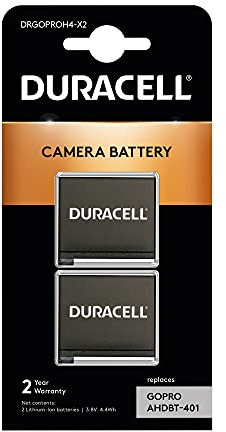 Duracell DRGOPROH4-X2 Battery for GoPro Hero 4 AHDBT-401, 2 Pieces, Black