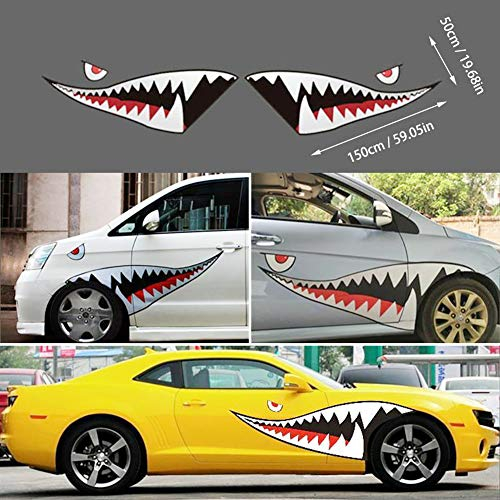 Semine 2 Stücke Hai Mund Zahn Zähne Auto Aufkleber 59 '' Vinyl Außen Aufkleber Für Autoseitentür
