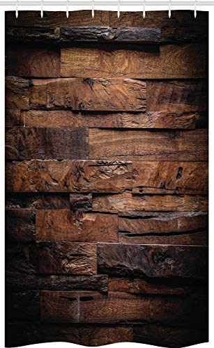 ABAKUHAUS Schokolade Schmaler Duschvorhang, Grobes Dunkles Holz, Badezimmer Deko Set aus Stoff mit Haken, 120 x 180 cm, Dunkelbraun