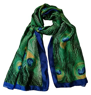 Trillion London® Halstuch mit Pfauenmuster aus 100% Seide für Damen | Leichte Damenschals | Schalwickel | Geeignet für den Alltag, zum Verschenken | Glatte, weiche Oberfläche | Größe – 180 cm x 90 cm