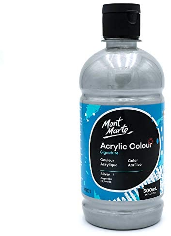 Mont Marte Acrylfarbe Silber – 500ml – Ideal für Acrylmalerei – Brillante Lichtechte Farbe mit großer Deckkraft