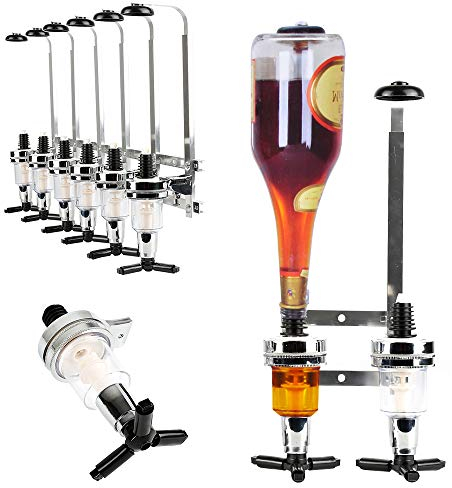 Distributeur de Boissons, 6 Porte Bouteille Mural, Doseur Alcool Mesures Dosage 25-45ml, Bouteilles de Bar Support pour Cocktail, Bière (Argent, 6 Porte)
