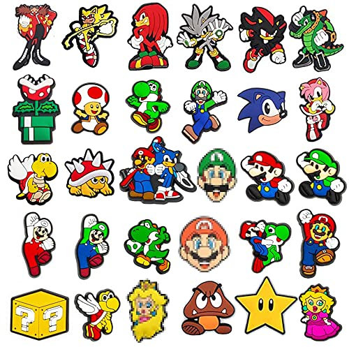 Shoe Charms for Crocs, Cartoon Mario Shoe Charms Set with Different Patterns for Croc Clog Sandals Bracelet Wristband Decoration for Kids Boys Girls