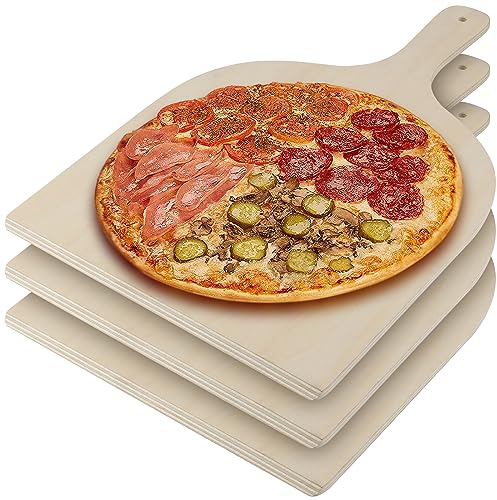 FUNSUEI 3 pezzi 42 x 30 x 0,7 cm in legno per pizza buccia da pizza, tagliere in legno per forno per pizza, grande paletta in legno con manico, tagliere per pizza per frutta, torte per pizza fatte in