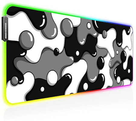 KRAKEN KEYBOARDS DRIP XL Black & White Gaming RGB Mouse Pad - Professional Artisan Mouse Pad - Black & White Gaming RGB Desk Mat - 31 x 12 Thick Extended XXL Gaming Mouse Pad (Stealth)