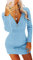 Ebifin Damen Strickkleid Elegant Pulloverkleid V-Ausschnitt Strickpullover Sexy Bodycon Winterkleid Minikleid Mit Reißverschluss.Azurblau.M