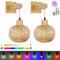 2Pcs Vintage boho Wandleuchte mit Stecker,16 RGB Dimmable Vintage Nachttischlampe Rattan Bambus Lampenschirm,Wandb efestigung Leselampe,Rustikal Seil Wandlampe, E27 für Schlafzimmer Wohnzimmer Flur