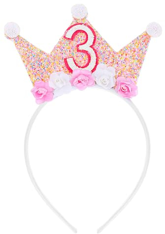 Bremorou Prinzessin Krone Geburtstag Stirnband Mit Rose Blumen 3. Geburtstagskrone Mädchen Stirnband Für Mädchen 3 Geburtstag Dekorationen