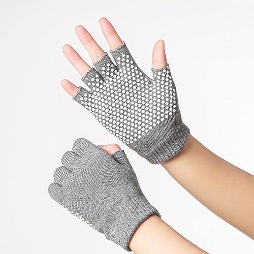 Bomclap Yoga Handschuhe, Griffige Gym Handschuhe, Damen Fingerlose Handschuhe, Grau