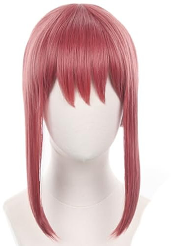 Makima Cosplay Wig for Chainsaw Man, Pink Long Hair Wig Anime Straight Hair Costume Wig with Bangs Braid