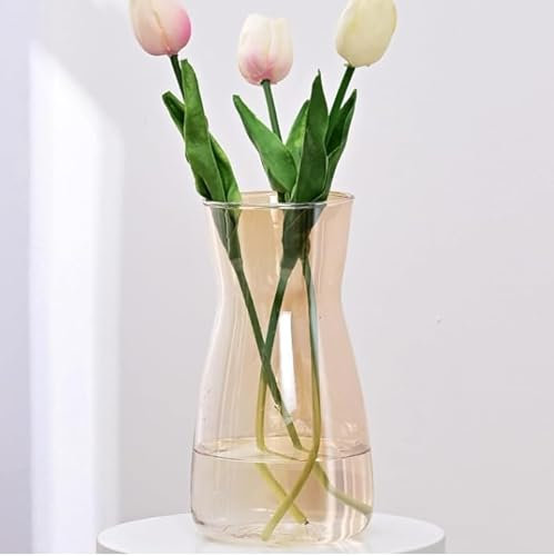 Hroevc 8 inch Clear Glass Vase for Centerpieces, Flower Vases for Bouquet for Wedding & Home Decor(Amber)