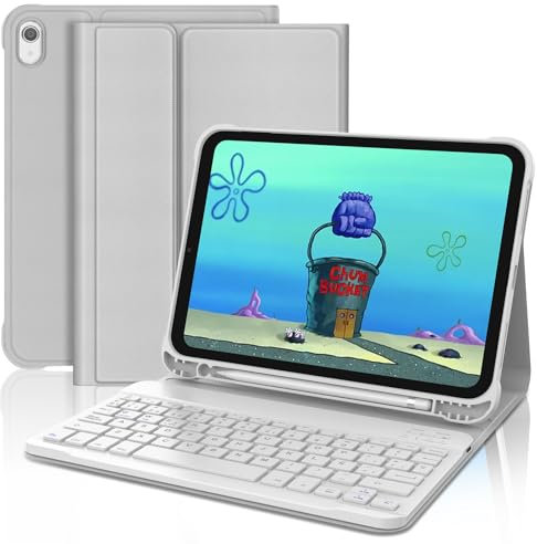 FOGARI Teclado iPad A16 11ª/10ª Generación 2025/2022, Funda Teclado iPad 10.9 Pulgadas 10ª Generación, Español Ñ Teclado Bluetooth Inalámbrico Desmontable, Teclado para iPad 10/11, Gris Claro
