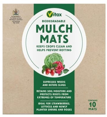 Vitax Biodegradable Mulch Mats for Strawberries, Lettuces, Shrubs, Plants, Roses & Newly Planted – Pack of 10 Mats – Eco-Friendly Weed Control, Moisture Retention, & Soil Protection (One Pack)