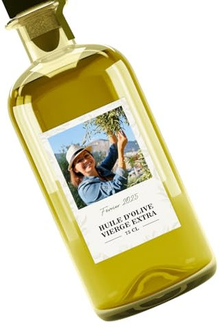 9 Etiquettes autocollantes à personnaliser avec photo pour bouteille d'huile d'olive - format 5x7,5 cm